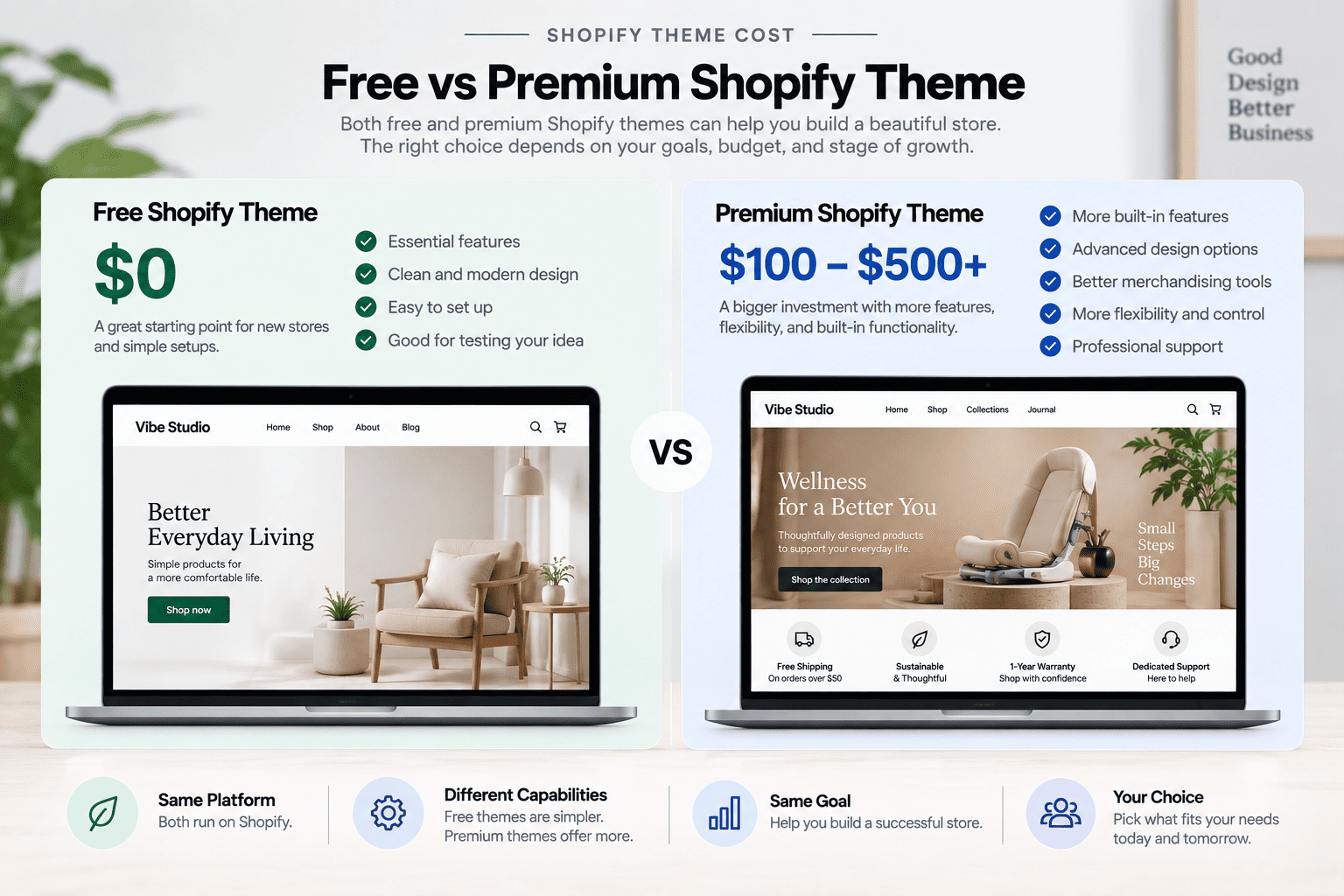 Free vs premium Shopify theme cost comparison for ecommerce stores