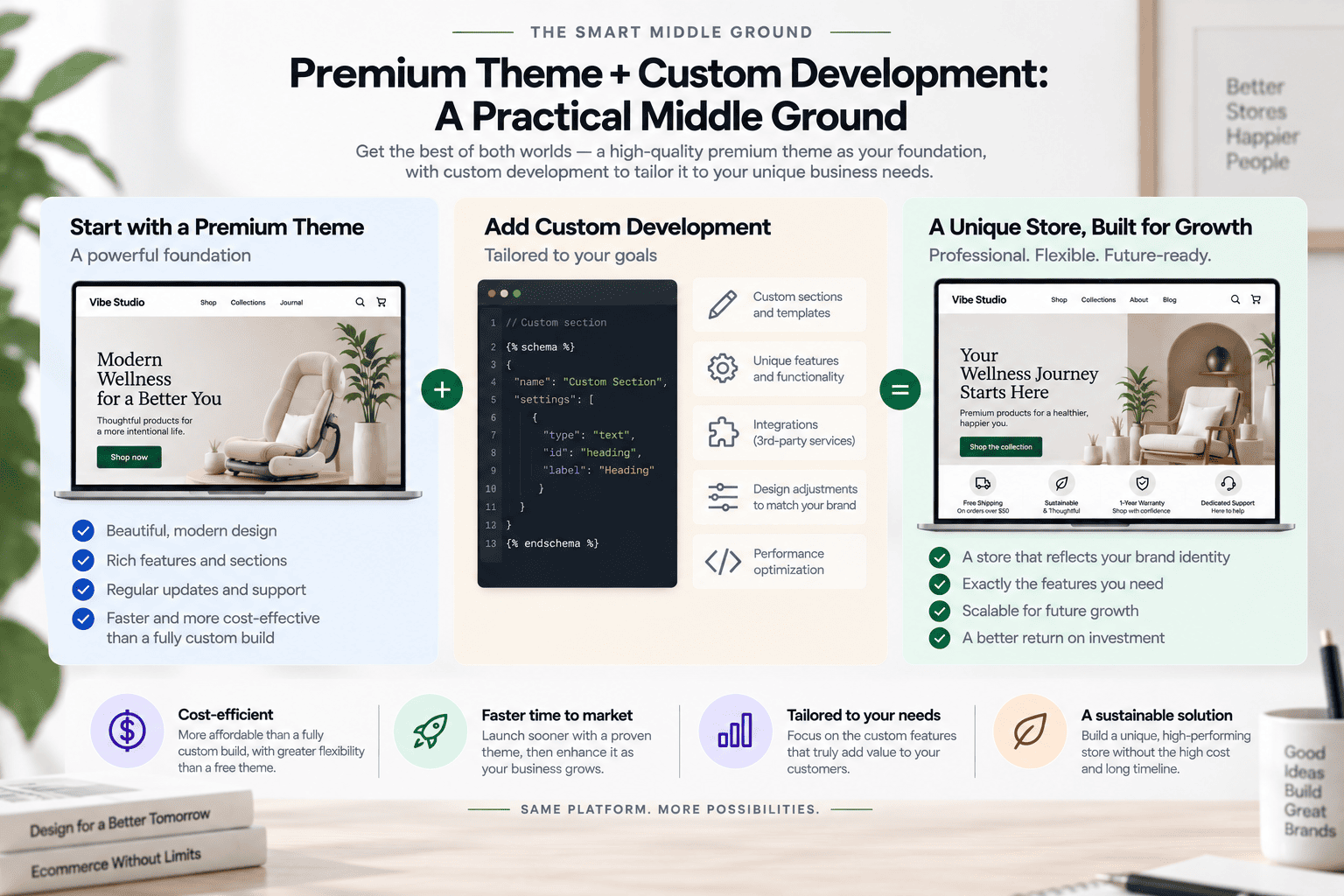 Premium Shopify theme combined with custom development for a flexible ecommerce storefront