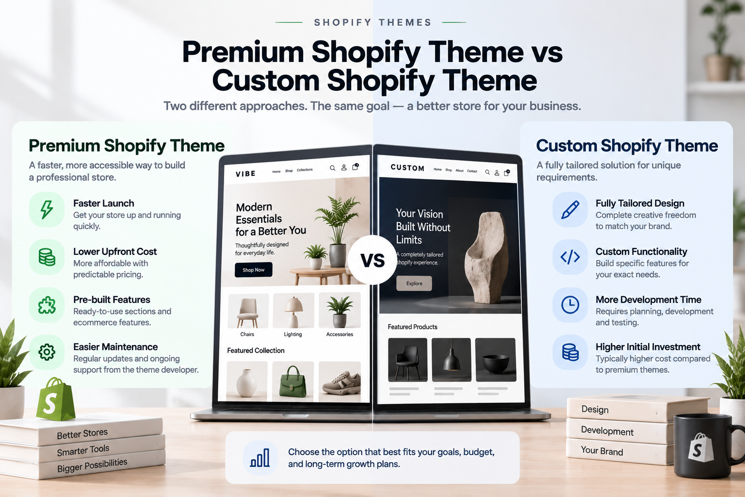Premium Shopify theme compared with a custom Shopify theme
