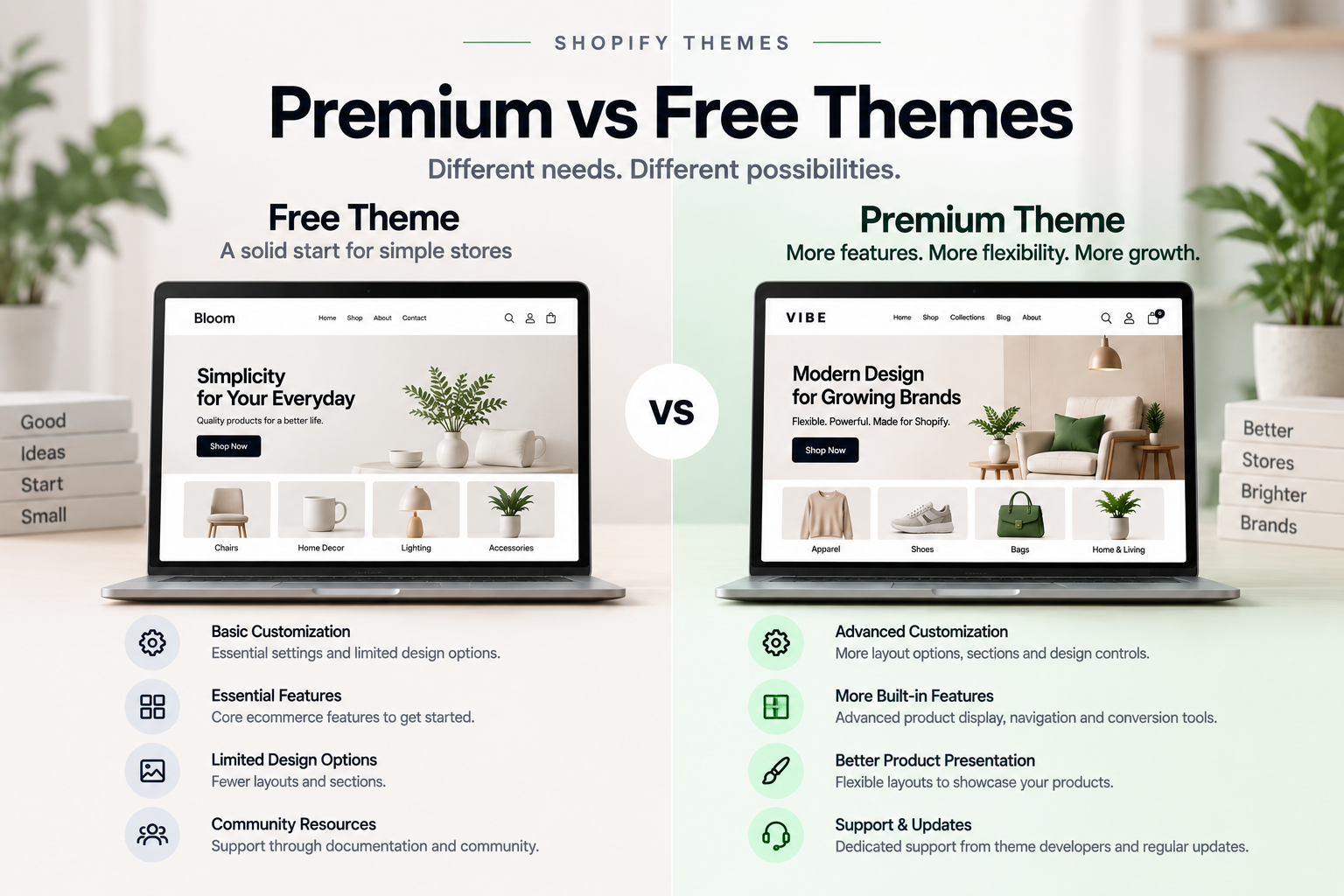 Comparison of premium and free Shopify themes for online stores