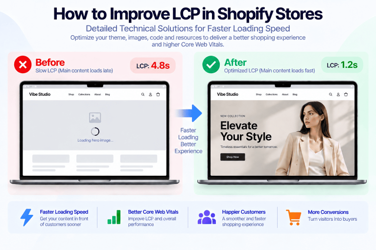 Shopify LCP optimization comparing slow and fast loading storefronts