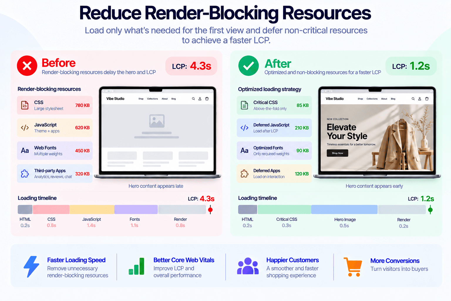 Render-blocking CSS and JavaScript delaying LCP on a Shopify store