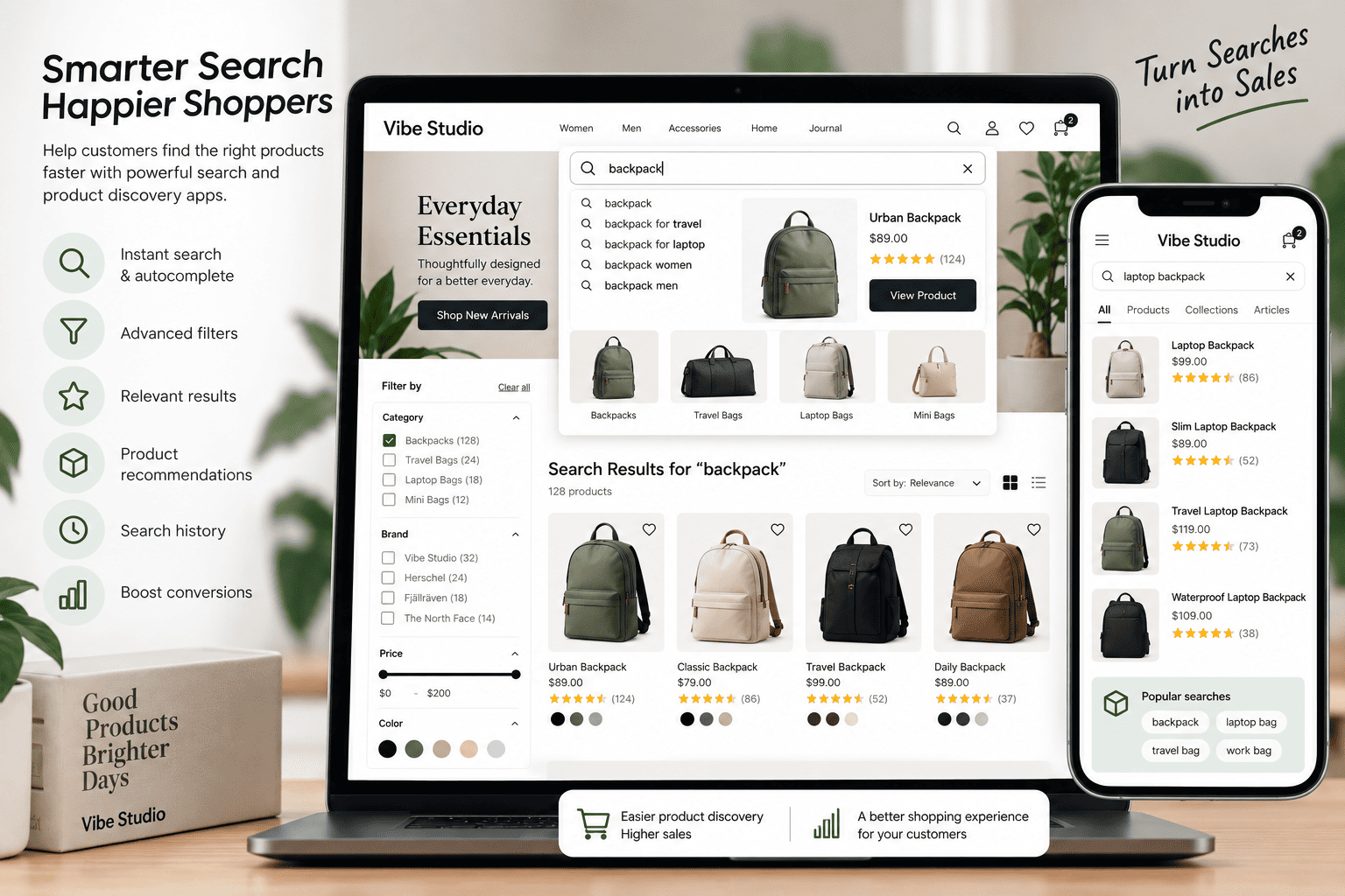 Shopify search and product discovery apps with autocomplete, product filters, recommendations, and mobile shopping features