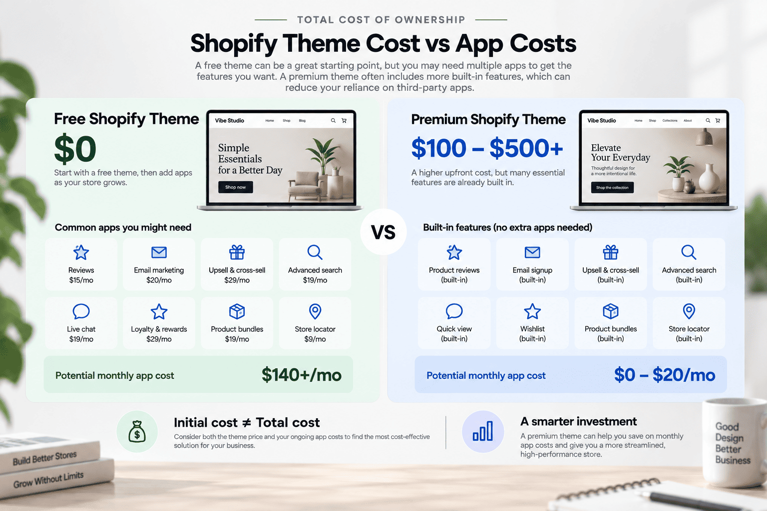 Shopify theme cost compared with ongoing app costs and third-party dependencies