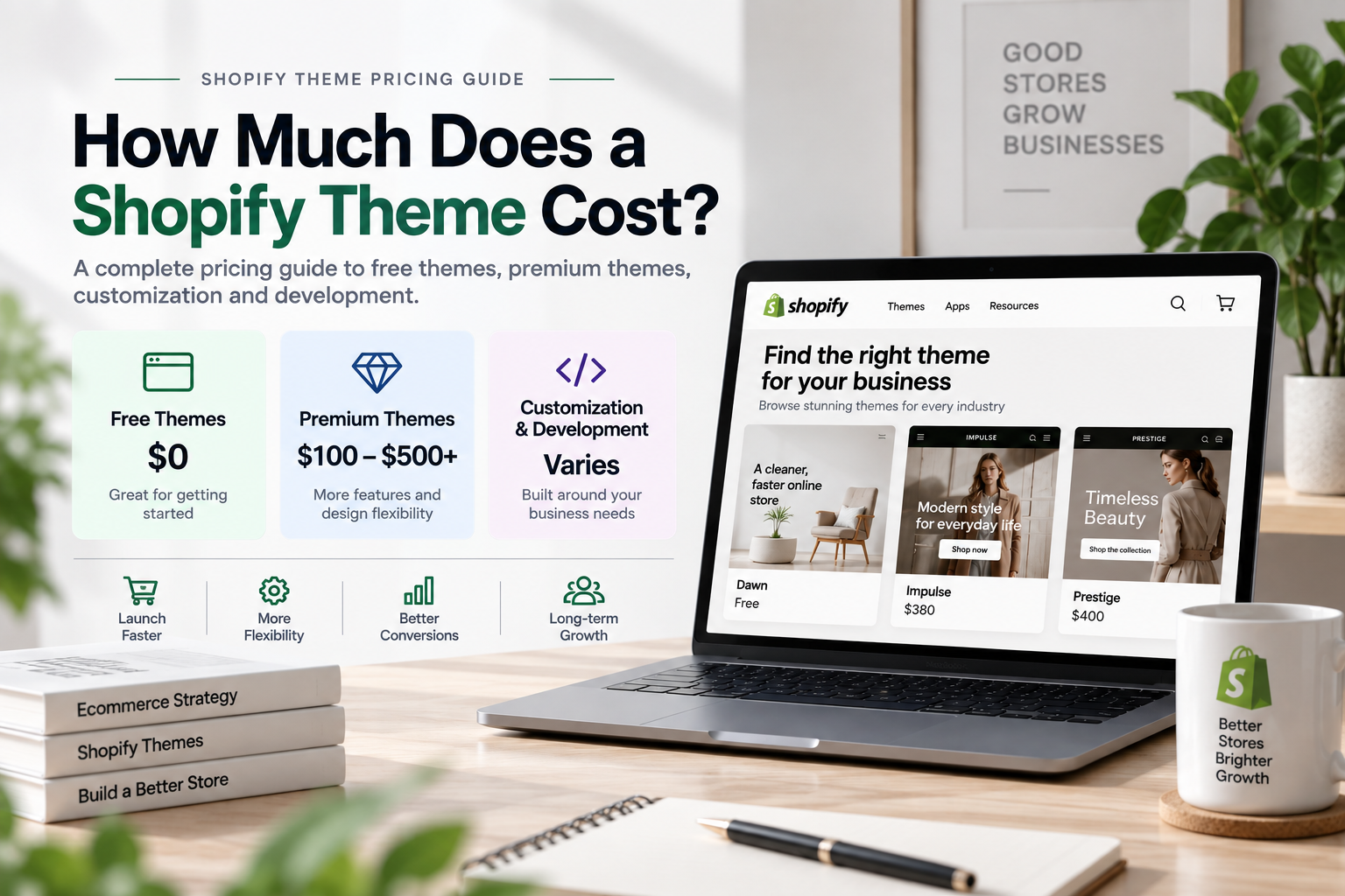 How much does a Shopify theme cost with free, premium, and custom development pricing options