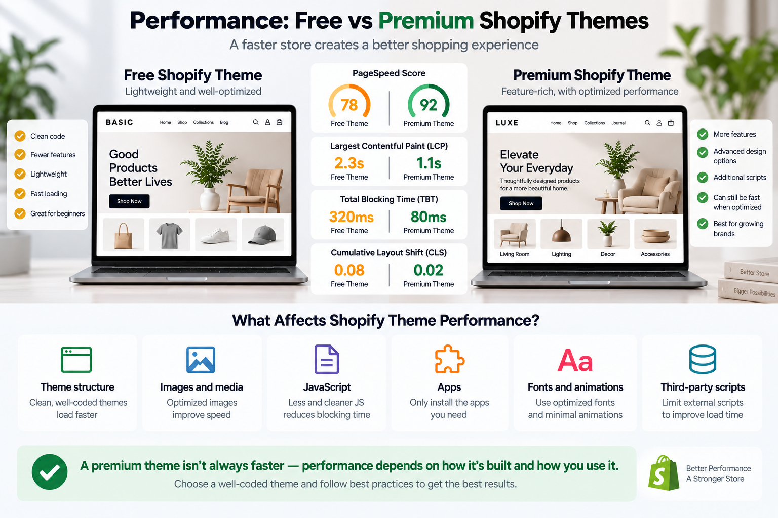 Shopify theme performance comparison between free and premium themes